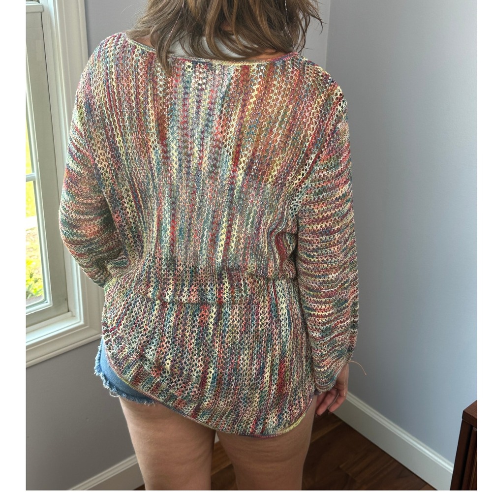 Crochet Knit Top Swim Cover up Dress Multi Color Open Weave Tassel S/M - Picture 2 of 7